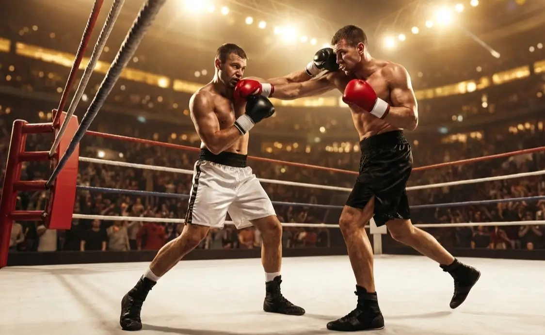 Boxeadores en el ring durante una velada de boxeo profesional en España