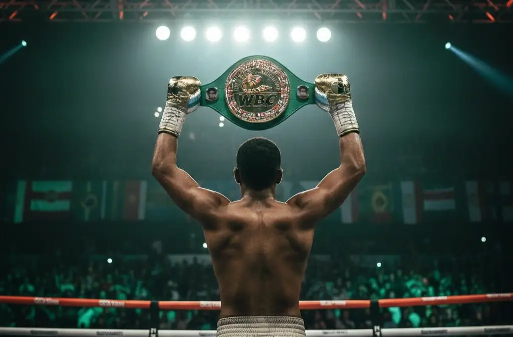 Apuestas boxeo WBC cinturón verde cuotas campeón sosteniendo cinturón en ring