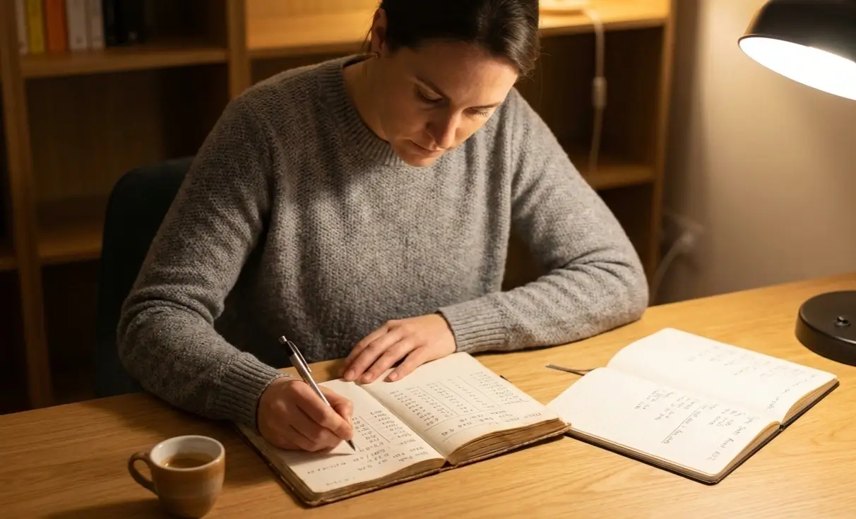 Persona anotando cuotas de boxeo en un cuaderno para comparar probabilidades entre operadores