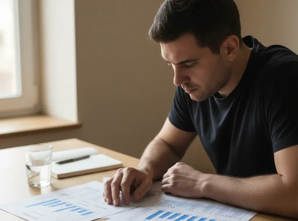 Apostador frente a una pantalla revisando los tipos de mercados disponibles en apuestas de boxeo