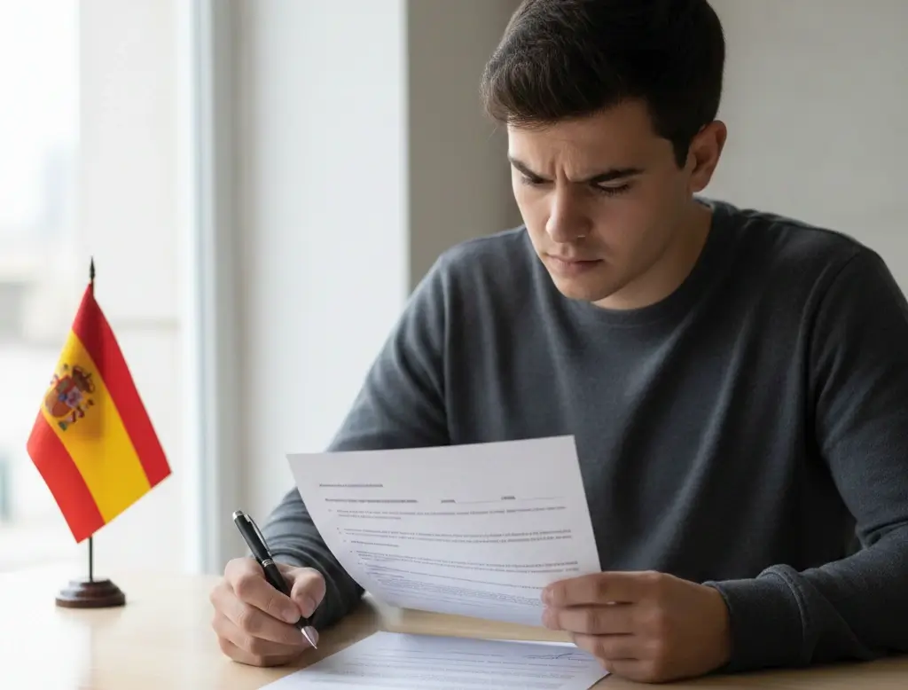 Primera apuesta boxeo España guía principiantes persona revisando documento de registro en escritorio